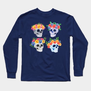 Dia de muertos watercolor skull collection Long Sleeve T-Shirt